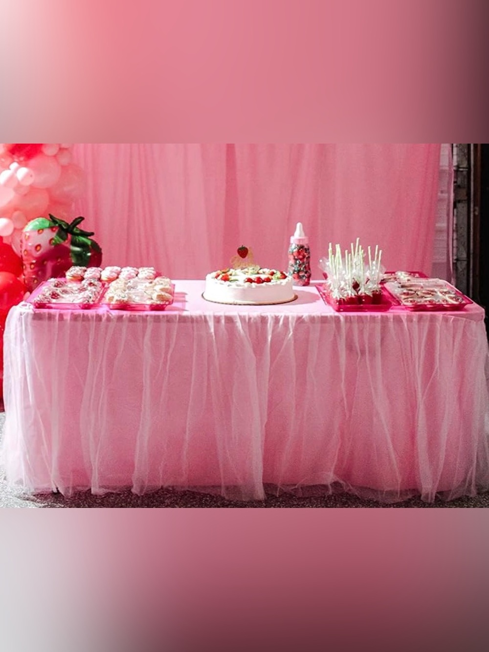 Pink Tulle Table Skirt for Party tulle tablecloth